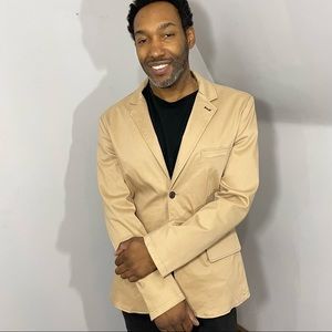 Nifty Genius Kurt Stretch Typewriter Cloth Tan Beige Blazer Peaked Lapel Jacket